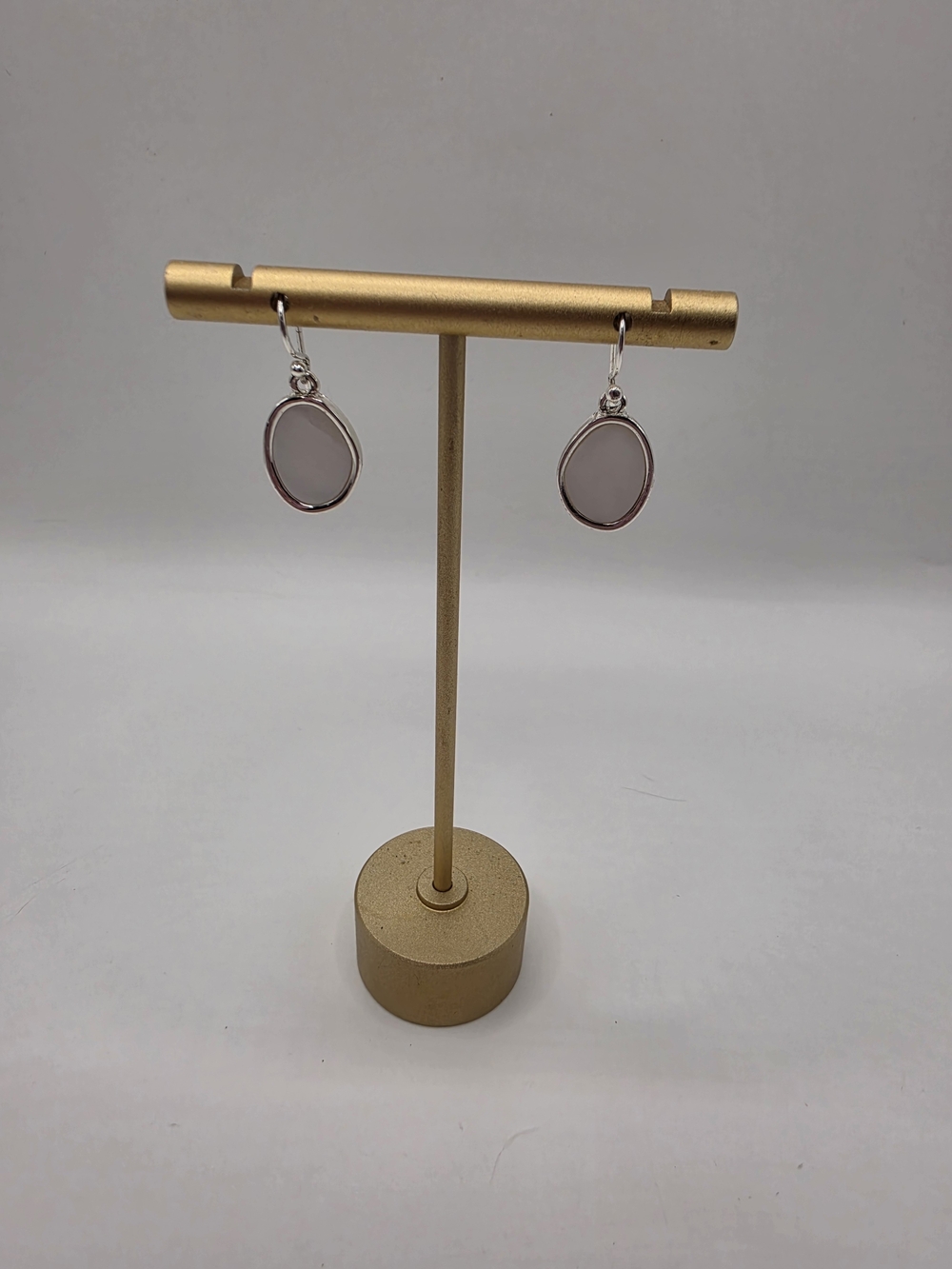 Handmade White Druzy Mother Of Pearl Oval Bezel Dangle Drop Earrings